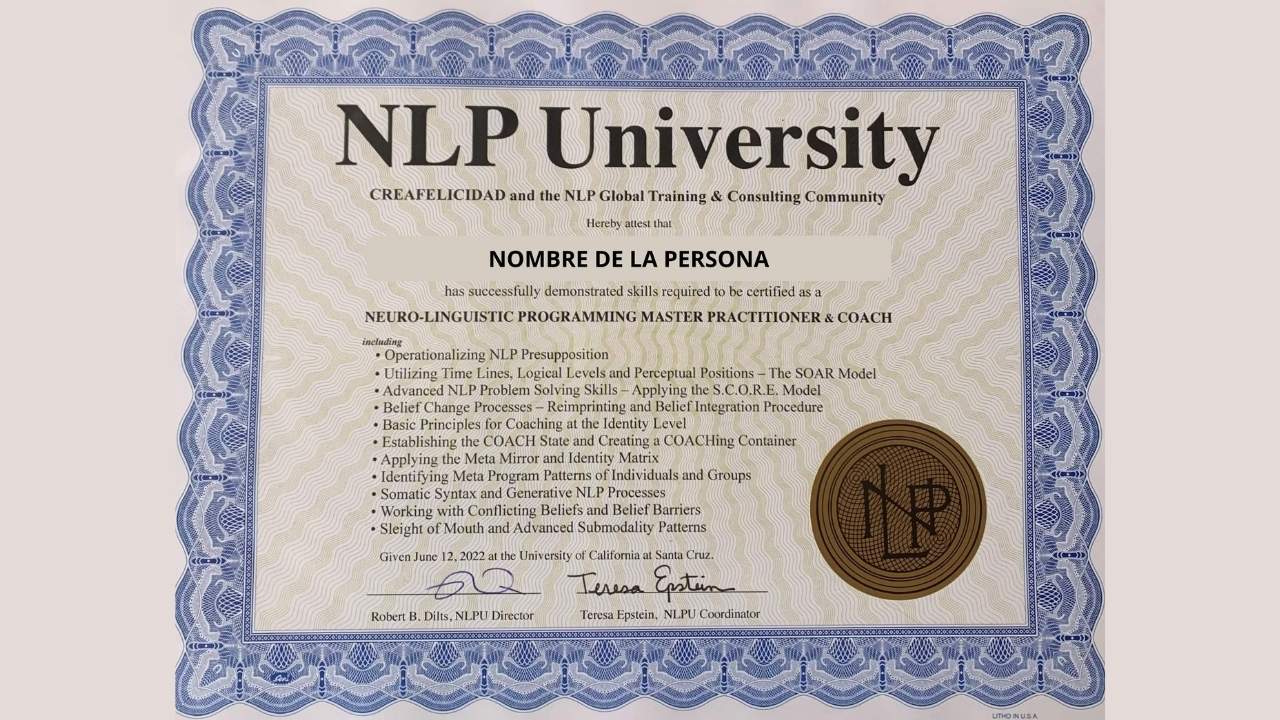 Certificado Master Programación Neurolinguistica